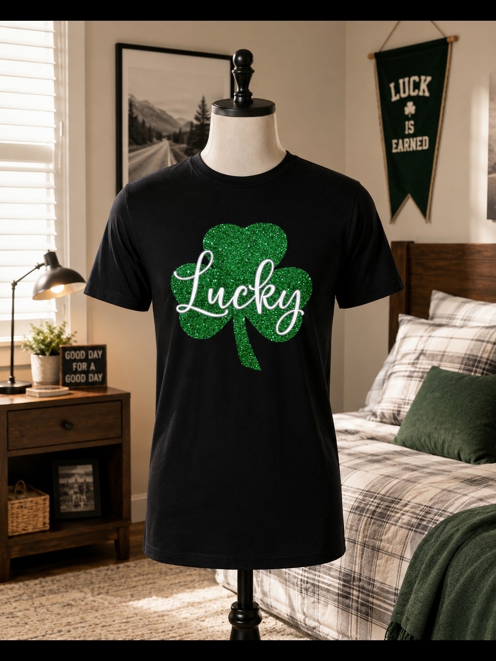 Lucky Shamrock Short Sleeve Tee - Black/Green
